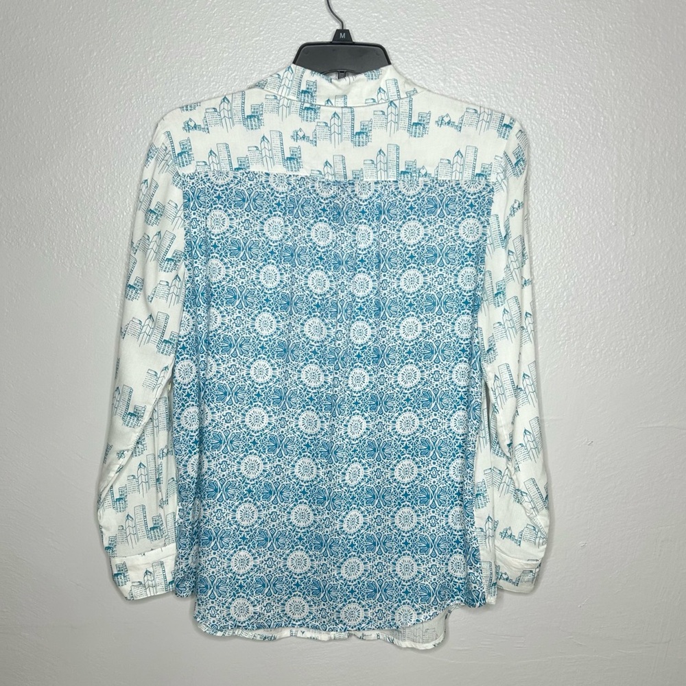 Style & Co. White and Blue Lightweight Summer Cooling Button Down/Up Shirt - Picture 6 of 9